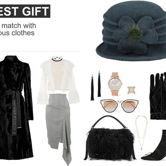 Women Beret Hat French Vintage Floral Wool Dress Cloche Classic Winter Hat 1920s - Picture 6 of 7